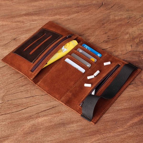 Kartlık Bölmeli Tütün Kesesi Cüzdan Tütün Çantası Süet Taba