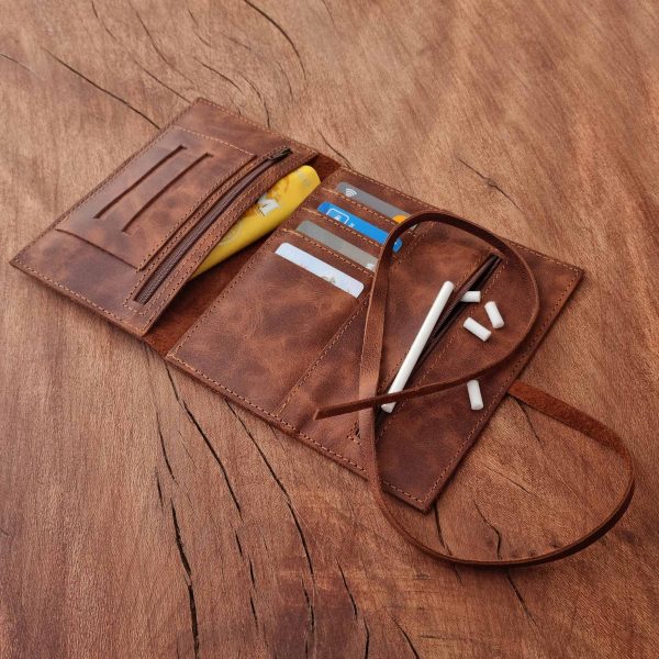 Kartlık Bölmeli Tütün Kesesi Cüzdan Tütün Çantası Deri Taba